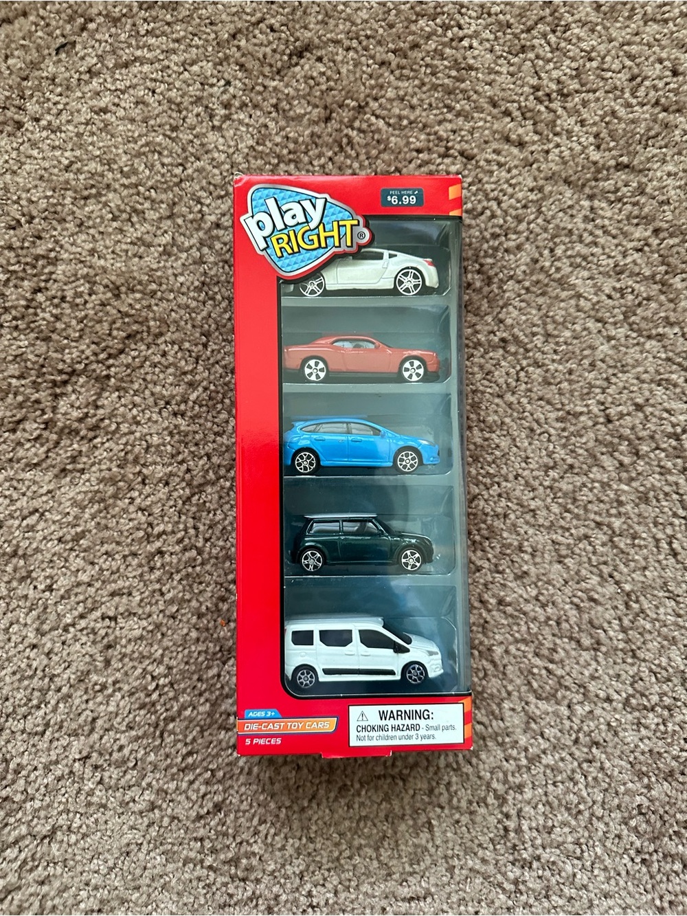 PlayRight 5-Pack Die-Cast Toy Cars - White, Red, Blue, Green, Black